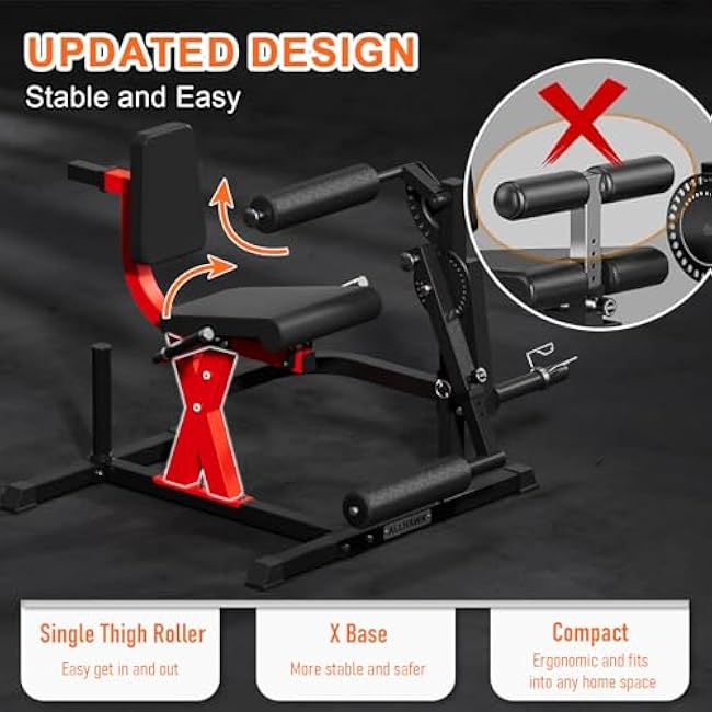 All-in-One Leg Extension and Curl Machine, Adjustable Seated Leg Rotary Extension Machine for Lower Body, Plate Loaded Home Gym Weight Machine for Thigh Workouts