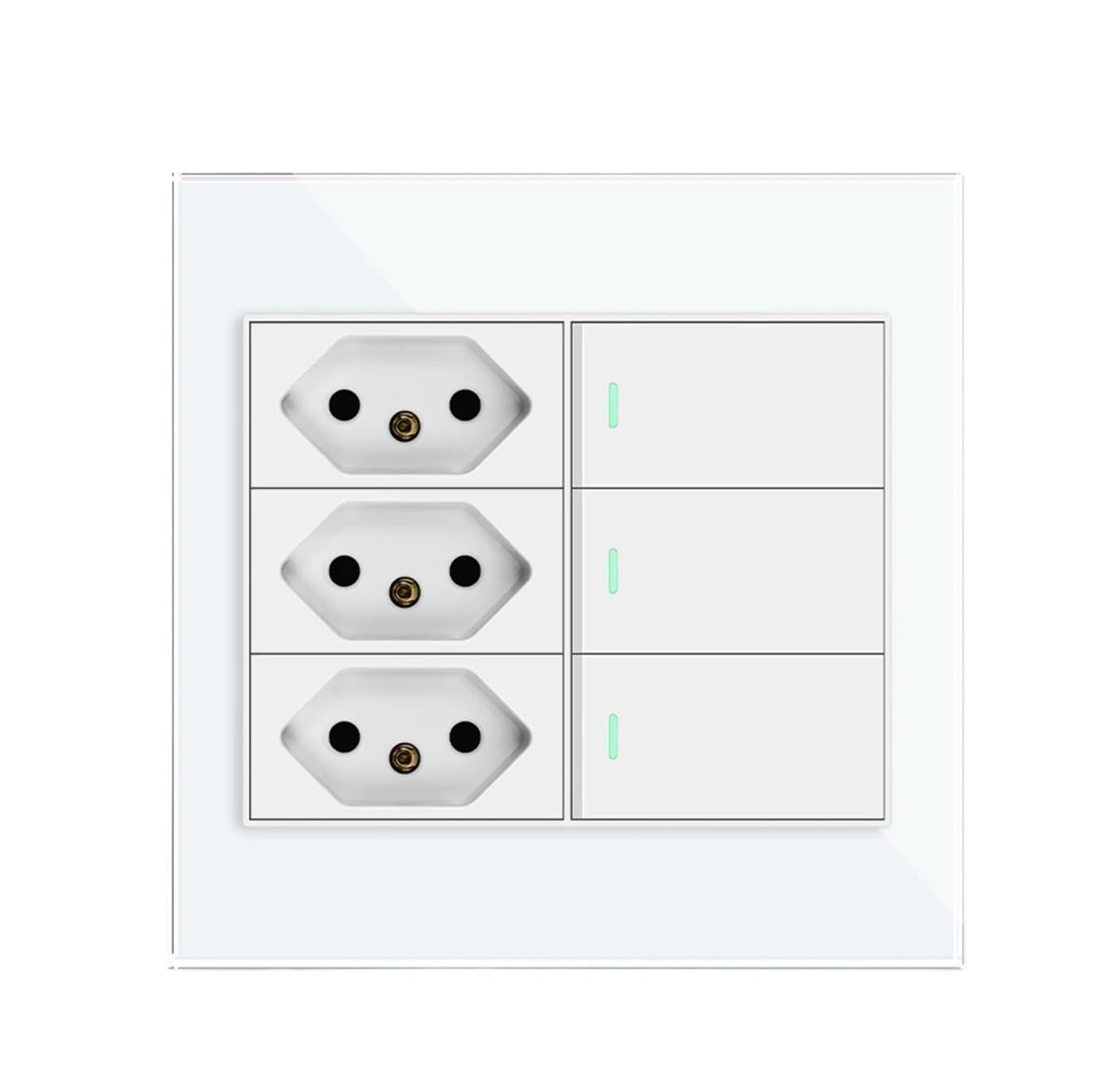 Standard Power Socket, AC 110V~250V,120mm*120mm Socket with Switch Glass Panel, 3 Gang 2 Way 16A Wall Light Switch(White (10A))