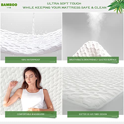 GRT Waterproof Rayon Bamboo Mattress Protector Cal King Size - 3D Air Fiber Mattress Protector Cover, Cooling Mattress Pad Breathable Ultra Soft Noiseless 8''-21'' Deep Pocket Machine Washable