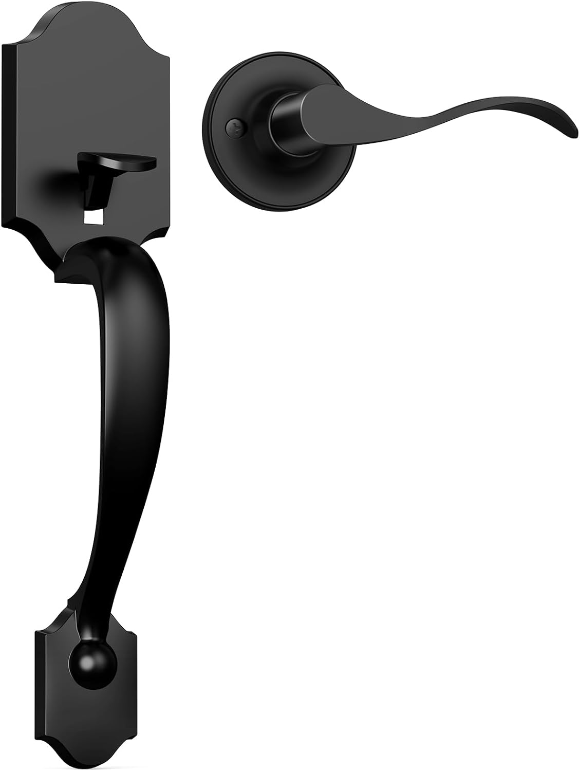 Front Door Handle No Lock, Matte Black Entry Door Lock Set with Reversible Handle, Exterior Door Lock Set Compatible with Keypad Deadbolt/Compatible with Mechanical Deadbolt