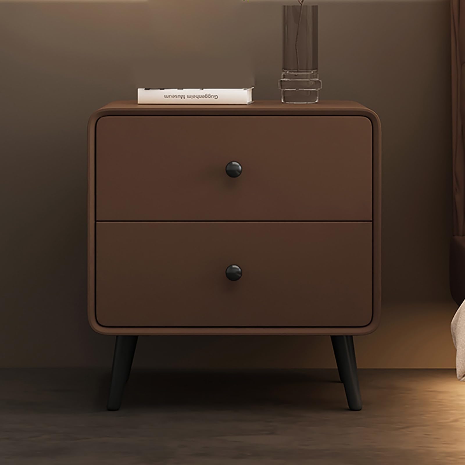 SXZenSpace Modern Nightstand with 2 Drawers, Space-Saving Bedside Table for Bedroom & Living Room, Simple Design Solid Wood Legs, Color B, 50cm - Stylish Storage Solution.