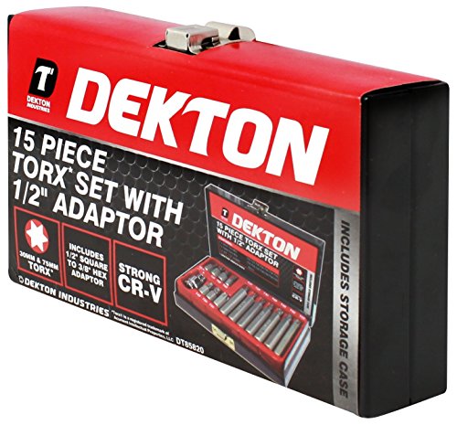 Dekton DT85820 - Juego de puntas Torx con adaptador de 1/2 pulgada (15 piezas)