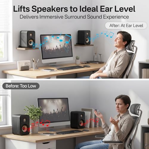 Image of Aiweiwa Small Speaker Shelf Wall Mount Pair, 5.3 inch x 6.7 inch Adjustable Rear Speaker Wall Mount Shelves for Small Surround Sound Speakers, Wooden Floating Speaker Wall Shelves, Up to 7 lbs Per Shelf