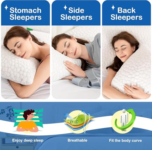 Image of Side Sleeper Pillow for Adults, King Size Cooling Pillow for Neck and Shoulder Pain Relief, Adjustable Firm Soft Shredded Memory Foam Pillows for Side Back Stomach Sleepers, Bed Pillows for Sleeping