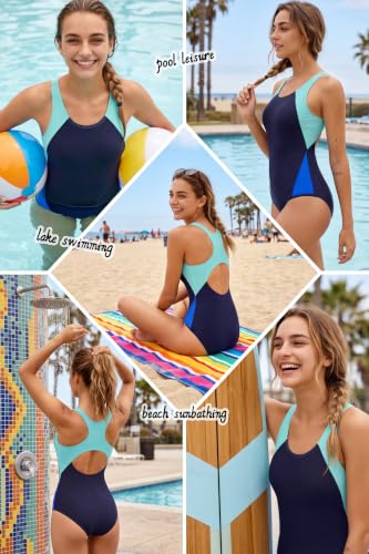 Image of Beautikini Period Swimwear One Piece Leakproof Menstrual Swimsuit Racerback Color Block Bathing Suit for Teen Girls Women