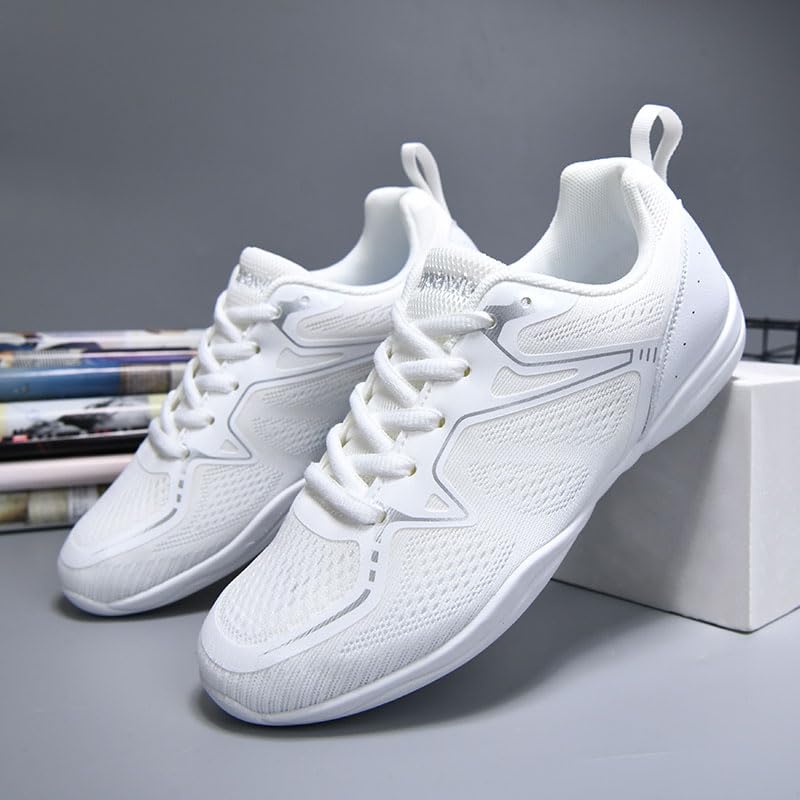 Image of Cheer Shoes for Youth Girls White Cheerleading Athletic Dance Shoes Tennis Sneakers for Competition Sport Training