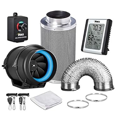 AMAZON - iPower GLFANXEXPSET6D8CHUMD 6 Inch 294 CFM Inline Filter 8 Feet Ducting with Fan Speed Controller and Temperature Humidity Monitor and Grow Tent Ventilation, Black