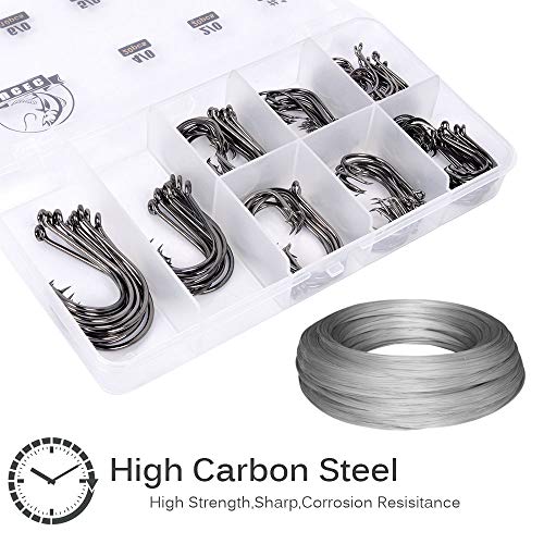 UCEC 150pcs/box Circle Hooks 2X Strong Customized Offset Sport Circle Hooks Black High Carbon Steel Octopus Fishing Hooks - Size:#1 1/0 2/0 3/0 4/0 5/0 6/0 8/0