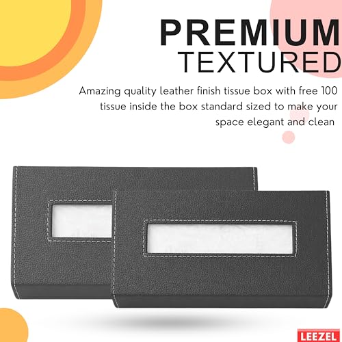 Image of LEEZEL| Tissue Box Holder with 100 Pulls Cotton Rags Tissue | Handcrafted Fine Leather - Like Finish | for Gifting, Office Desks, Cars & Home Decor | Durable & Water Resistant. (Dark Grey)