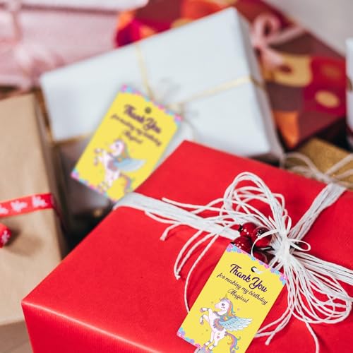 Image of Party Propz Thank You Tags For Return Gift - (20 Pcs) Unicorn Theme Thank You Cards For Return Gifts (Cardstock), Thank You Tags For Return Gift Unicorn with Ribbon (1 Pcs), Birthday Return Gifts