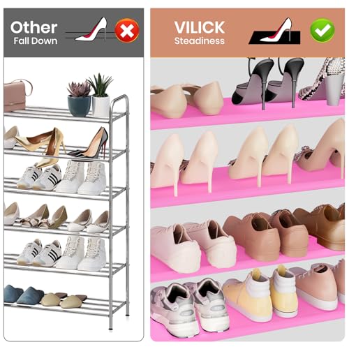Image of VILICK Shoe Rack for Closet Shoe Organizer Space Saver Storage for 20-25 Pair Shoe Shelf with Hook and Side Pocket Free Standing 5 Tier Shoe Rack Organizer for Entryway,Small Spaces, Pink