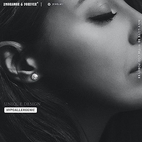 18K White Gold Plated Round Cut Simulated Diamond Stud Earrings for Women Men, 925 Sterling Silver 8 Prong Pure Round Cubic Zirconia Earrings Hypoallergenic Flower Earring Studs 0.5CT - 1CT4