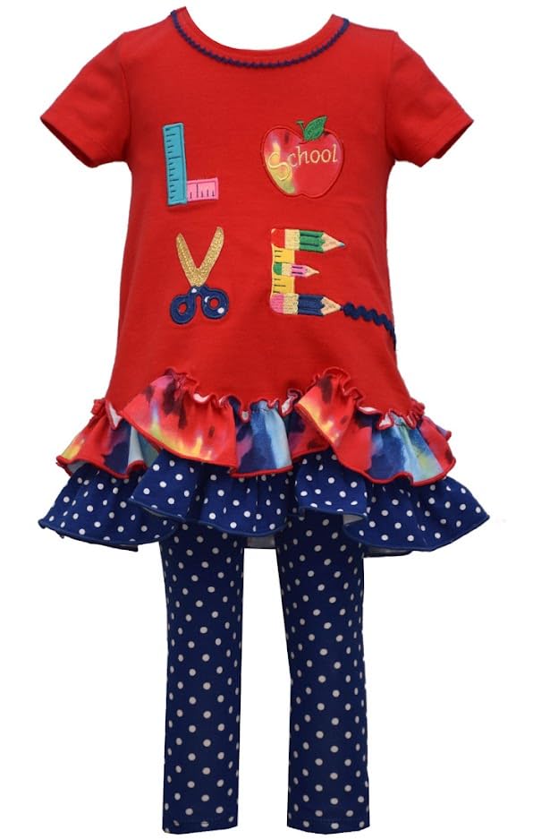 Bonnie JeanBaby Girls 2T-6X Back to School Supply Mixed-Media Tunic Dotted Leggings Set