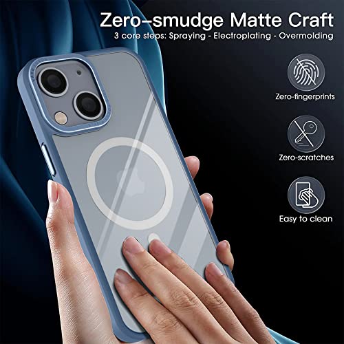 Image of Vaku Luxos Clear Armor MagPro for iPhone 14 Cover Case, Shockproof, Scratch Resistant, Slim, Thin, Military-Grade Metal Ring Camera Protection, Compatible with MagSafe Back Cover - Dark Blue
