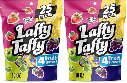 Laffy Taffy Assorted, Mini Bars, Stand Up Bag, Chewy Candy in a Variety of Fruity Flavors, 10 oz (Pack of 2)