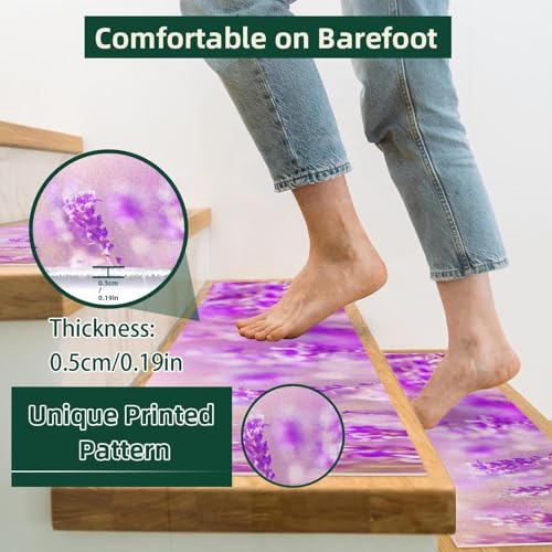 Alfombrillas antideslizantes para escaleras sin residuos lavanda para niños 4