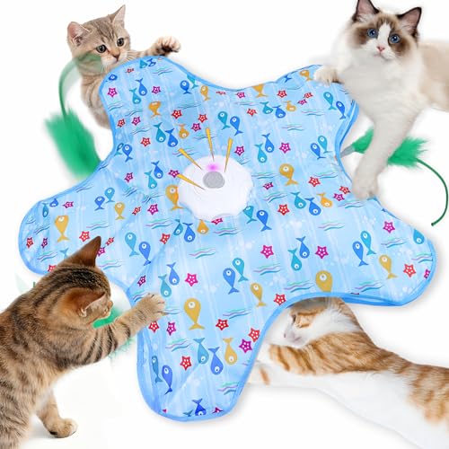 FIVAVA Giocattolo Interattivo per Gatti, Giocattolo per Gatti Ricaricabile e Silenzioso, Giochi per Gatti da Caccia con 3 Piume Sostituibili