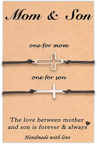 to My Son Bracelet from Mom Mother and Son Bracelets for 2 Dainty Small Cross Ch