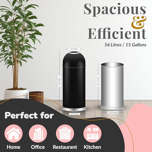 Image of Large Commercial 75L / 20 Gallon Trash Can - Premium Black Steel Open Top Trash Bin for Home, Office & Restaurant - Heavy-Duty & Durable Metal Garbage Cans - Indoor and Outdoor Use