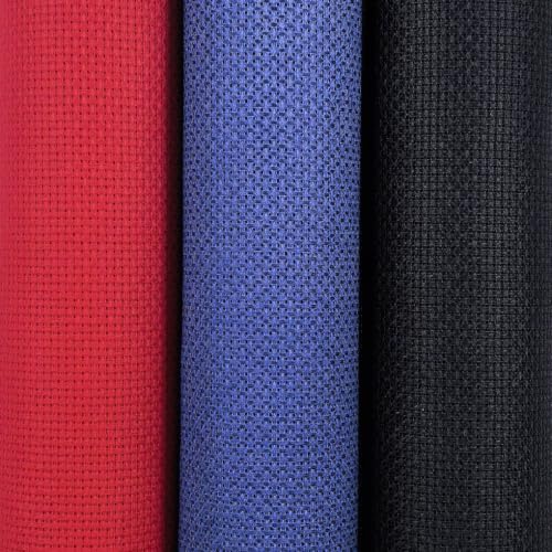 Image of KCS 3 pc of 15 inch x 18 inch(38cmx45cm) 16 Count Cross Stitch Cotton Aida Cloth Needlework Rolled Fabric Box,16CT,Red+Royal Blue+Black
