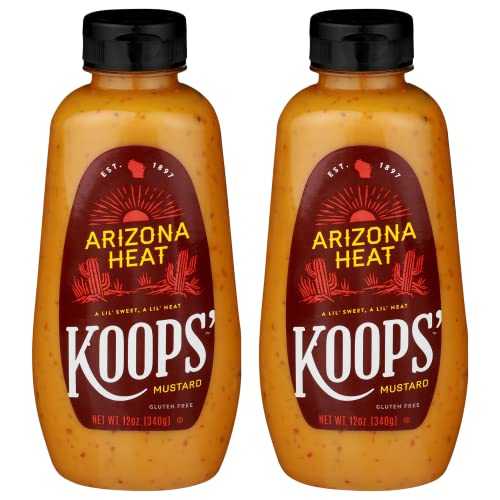 Koops' Arizona Heat Mustard – Sweet and Spicy Mustard, Gluten-Free, Kosher, Made in USA, From Quality Mustard Seeds, Hot Mustard Sauce – 12 Oz, Pack of 2