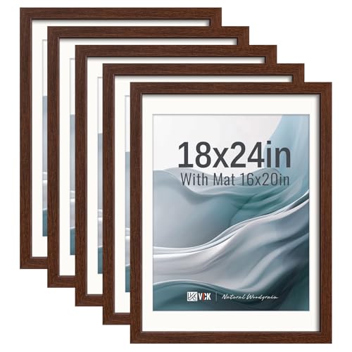 Image of VCK 18x24 Frame 5 Pack, Brown Exclusive Wood, 16x20 Mat, for Picture