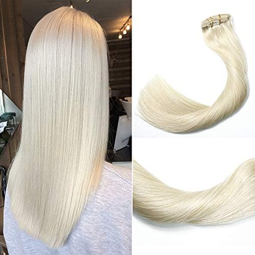 Clip in Hair Extensions 120 Grams/4.2 Ounce 100% Brazilian Remy Human Hair Extensions 9A Thickened Soft Silky Straight for Fashion Women 7pcs 17clips Full Head(22Inch Platinum Blonde #60)