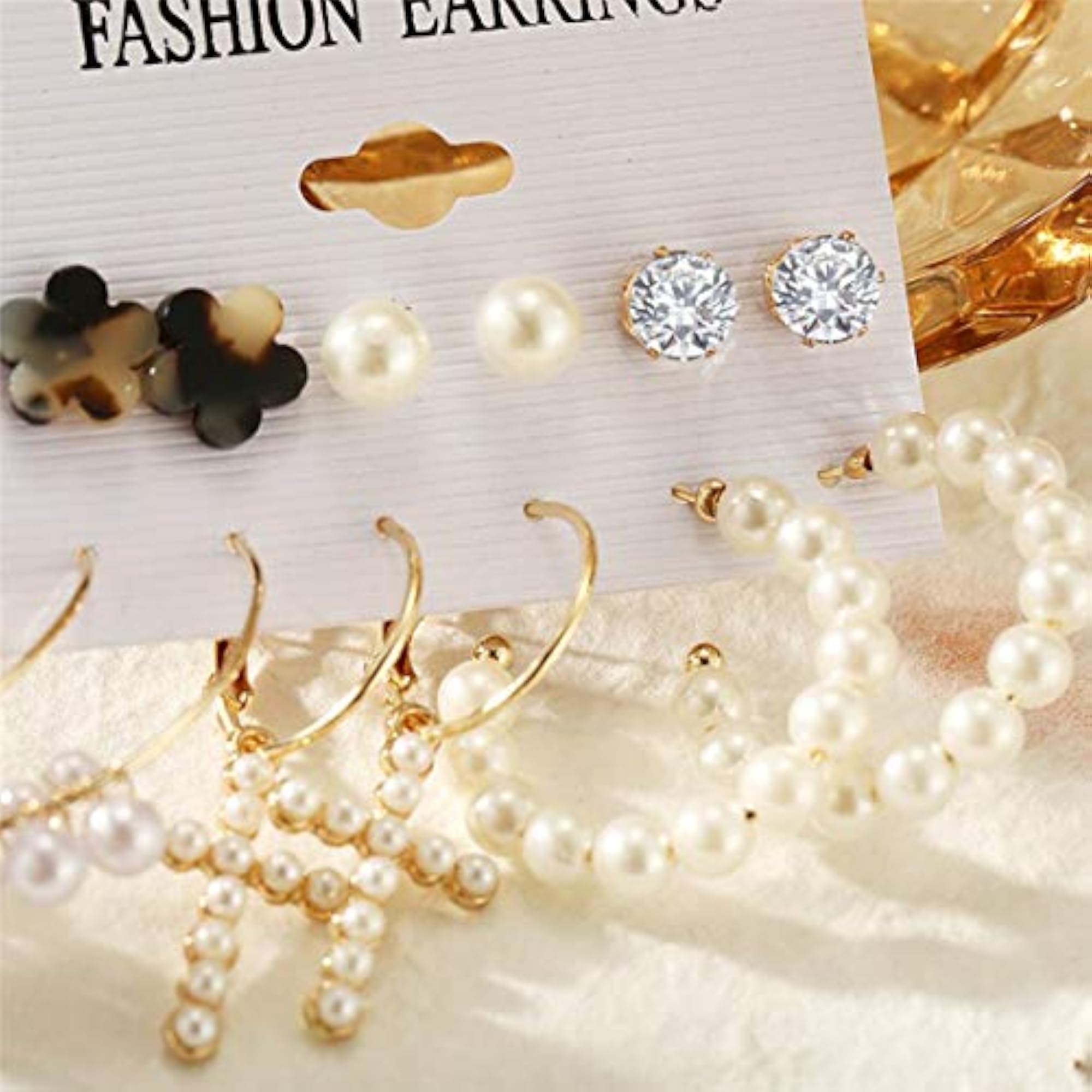 Gold-Tone Plated Earrings Combo Set