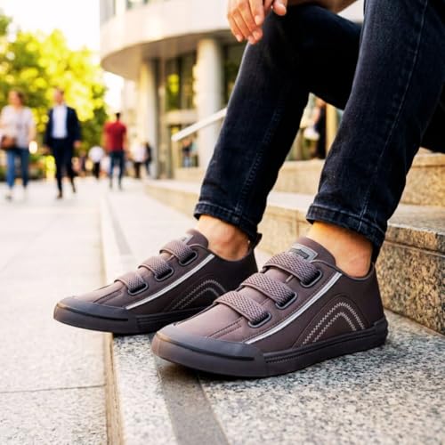 Image of Men's Black Canvas Sneakers - Stylish Casual Shoes with Non Tie Elastic Laces | 7mm Memory Foam & EVA Insole | Lightweight & Comfortable Everyday Footwear (Sizes 6-10)
