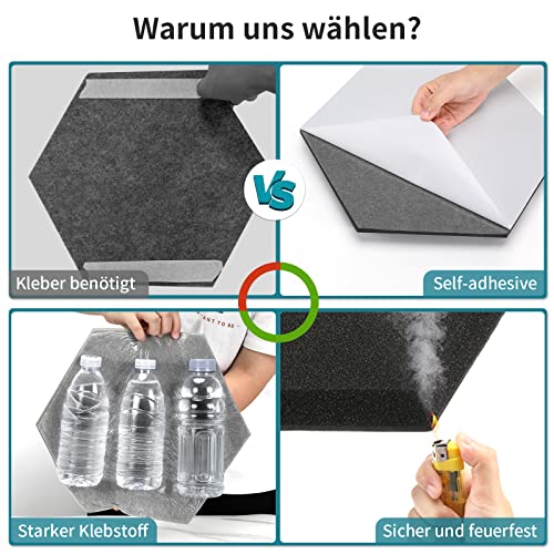 HyFanStr Schalldämmung akustikschaumstoff selbstklebend, Hexagon schallabsorber akkustikschaumstoffmatten für Tonstudio, Büro,Studio Basotect 12 Stück