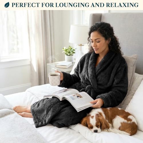 Image of PAVILIA Premium Womens Plush Soft Robe Fluffy, Warm, Fleece Sherpa Shaggy Bathrobe