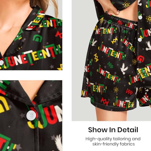 Image of Silk Satin Pajama Set for Women Summer Lounge Pjs Sets 2 Piece Suit Ladies Button Down Tops And Shorts Sleepwear