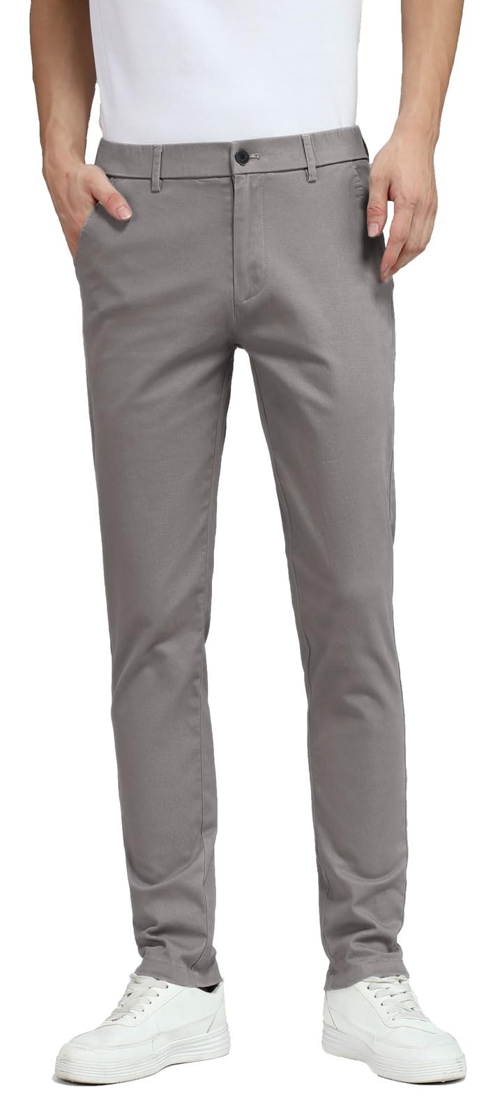 Plaid&Plain Men's Skinny Stretchy Khaki Pants Colored Pants Slim Fit Slacks Tapered Trousers