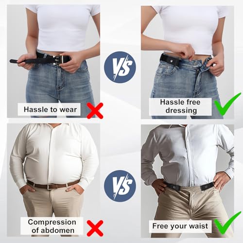 WHIPPY Buckle-Free Comfortable Elastic Belt for Women or Men, Buckle-less No Bulge No Hassle Invisible Belts, Black, Large Size 32-48 inches - Thumbnail 7