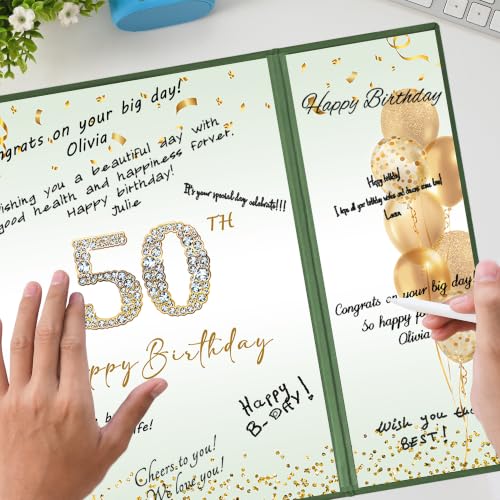 Image of DARUNAXY Green & Gold Happy 50th Birthday Alternative Signature Guest Book
