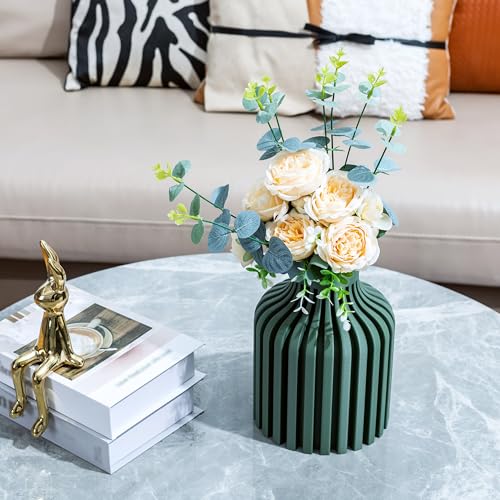 Small-Vase-for-Centerpiece-Table-DecorationsUnique-Vase-for-Home-DecorUnbreakble-Round-Vase-for-Fake-FlowersPampasPerfect-for-WeddingPartyDingingKitchen8-inch-Green Small Vase for Centerpiece Table DecorationsUnique Vase for Home DecorUnbreakble Round Vase for Fake FlowersPampasPerfect for WeddingPartyDingingKitchen8 inch Green