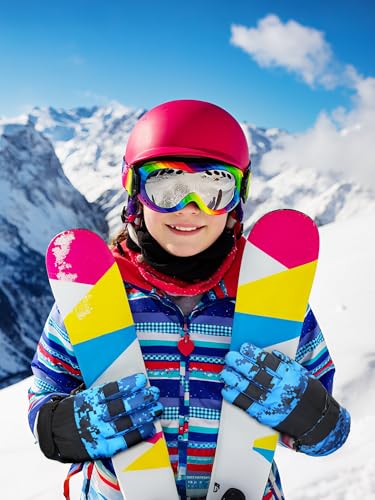 Image of SATINIOR 2 Pairs Kids Waterproof Winter Snow Gloves Ski Gloves for Boy Girl Outdoor Warm Thickening Snowboard