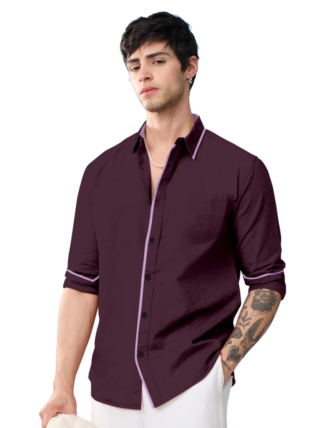 Men's Laffer Cotton Shirt | Casual | Plain | Full Sleeve | pipin | Regular Wear | Solid | Summer - Regular Fit
