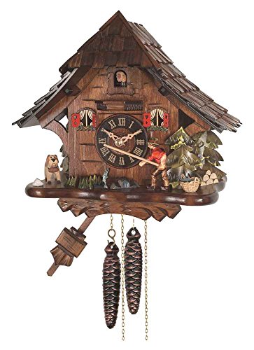 River City Clocks 16" Quartz Cuckoo Seven Hand-Carved Maple Leaves And Three Birds Wall Clock, Brown #TOP2