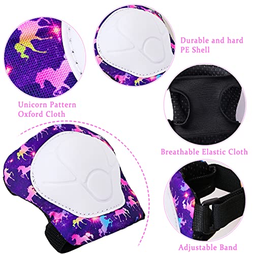 Bienbee Knee Pads For Kids Unicorn 7 Pcs Knee And Elbow Pads Wrist Guards For Girls Boys Protective Gear Set With Bag For Roller Skating Inline Skates Skateboard Cycling Purple #TOP2