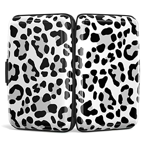 Image of Credit Card Holder, Mini Aluminum Card Wallet RFID Blocking Slim Metal Hard Card Case for Women Men, White Leopard