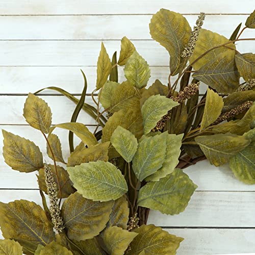 Wreathdream 18'' Fall Wreath Autumn Wreath With Birch Leaves,Grains, Willow Leaf For Thanksgiving Halloween Front Door Farmhouse Indoor Outdoor Festival Home Decor,Brown Gift Box Included #TOP4
