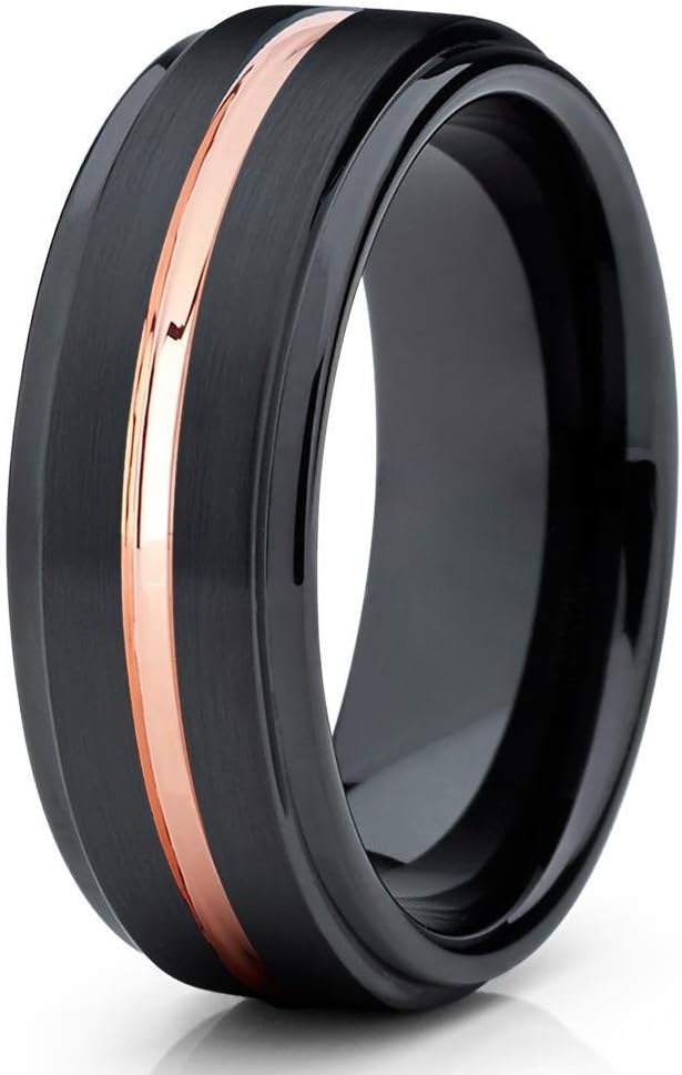 Black Tungsten Wedding Band,7mm Tungsten Ring,Rose Gold Tungsten Ring,Anniversary Ring,Engagement Ring