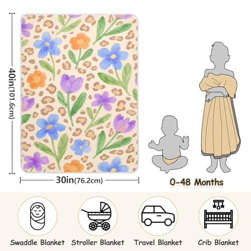 Custom Brown Leopard Print Flowers Stroller Blankets Soft Customise Dog Baby Blanket for Girls or Boys 30x40in Regalos para Bebes recien nacidos3