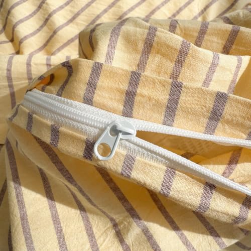 Image of Striped Duvet Cover Set Washed Cotton,Queen(90 inchx90 inch),Pinstripes Yellow