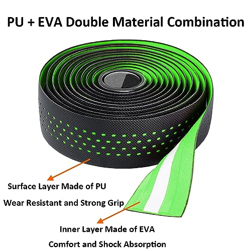 MOCNT Bicycle Handlebar Tape Breathable Cycling Bike Handlebar Tape PU EVA Handle Bar Grip Wrap Tapes Comfort Non Slip Shock Absorbent Road Bike Handlebar Drop Bar Tape Green - Image 2