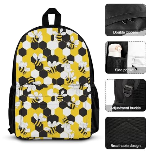 AMRANDOM 3PCS Backpack Lunch Bag Bee Backpack Sets3