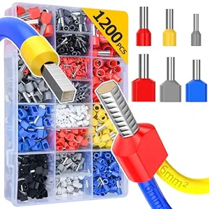 1200pcs Wire Ferrules Terminals Kit, Preciva 900 Single Terminal Connector and 300 Double Wire Terminals Insulated & Non-insulated Wire Ferrules Connectors for Electric, Industrial etc.
