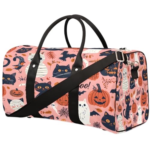 Happy Halloween Cat Pumpkin Duffel Bags Large Tote Bag Overnight Bags for Women Men Lightweight Duffel Bag Adjustable Strap Carry On Bag Waterproof Gym Travel Bag