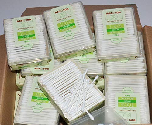 Lote de 4000 varillas de algodón 100 % biodegradables – 20 cajas de 200 piezas – Bastones de algodón 100 % orgánico – Varillas de papel – Producto natural y desechable sin contaminar la naturaleza